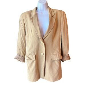 MARELLA Vintage Women's Silk Blend Blazer Jacket Tan Size 6 Career‎ Quiet Luxury